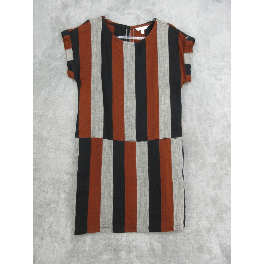 Garnet Hill Dress Womens Size M Linen Meraki Striped Shift Coastal Resort Boho